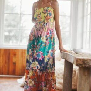 NWOT Anthropologie Smocked Sleep Maxi Dress Multicolor Size XS Petite